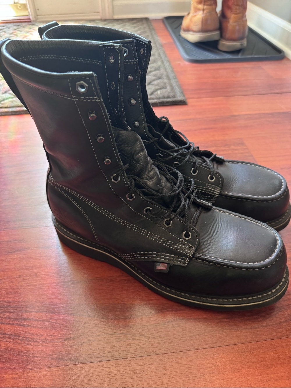 Men's Black Leather Lace-Up Moc Toe Work Boots